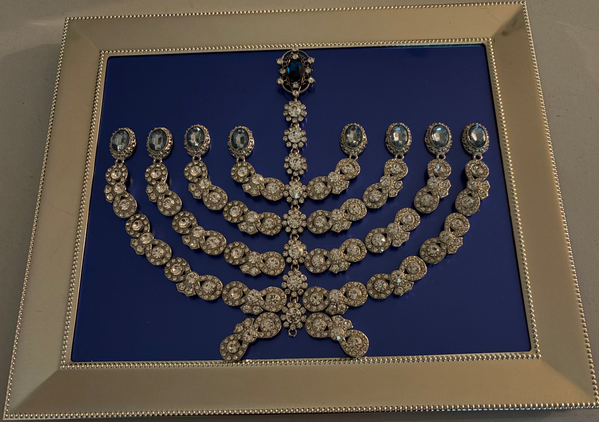 Rhinestone and Blue Menorah